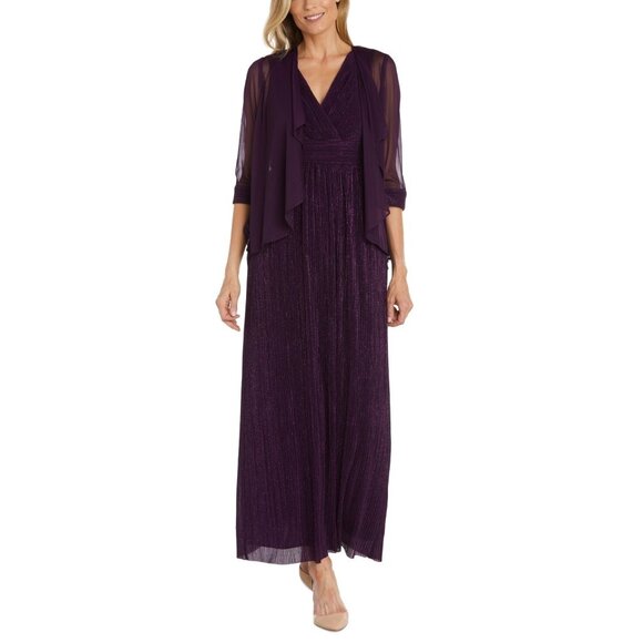 149$ R & M Richards Open-Front Jacket & Metallic Gown Maxi Dress Size 16 Purple - Picture 1 of 1